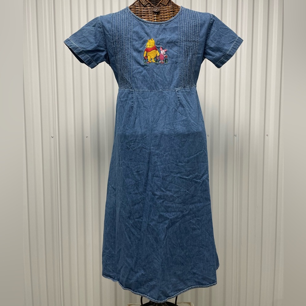 Vintage Disney Store Winnie the Pooh Piglet Embroidered Denim Dress size Medium